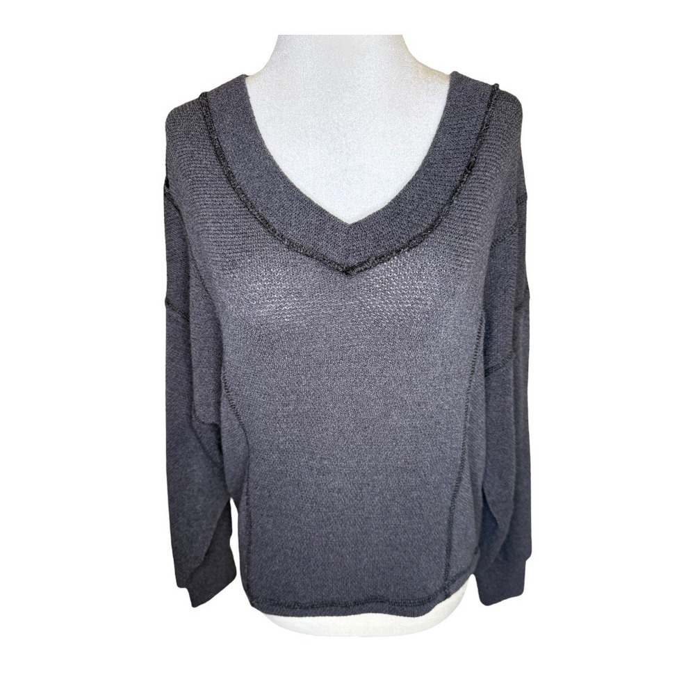 Lush Womens V Neck Long‎ Sleeve Knit Top Charcoal Gray Extra Small XS NWT